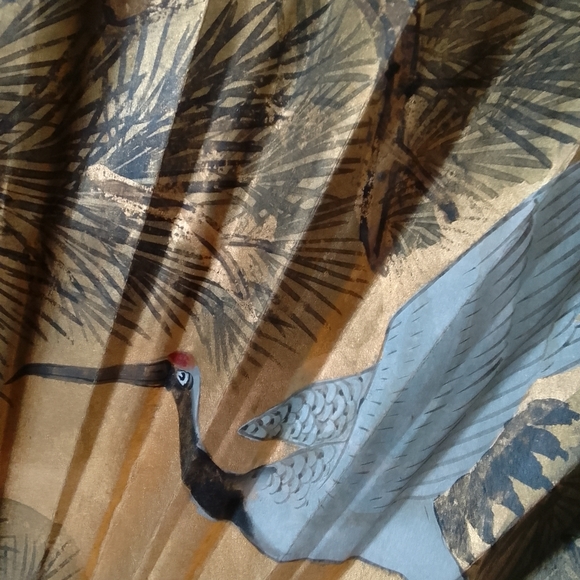 Antique 1920's hand painted gilted crane fan - Picture 3 of 6